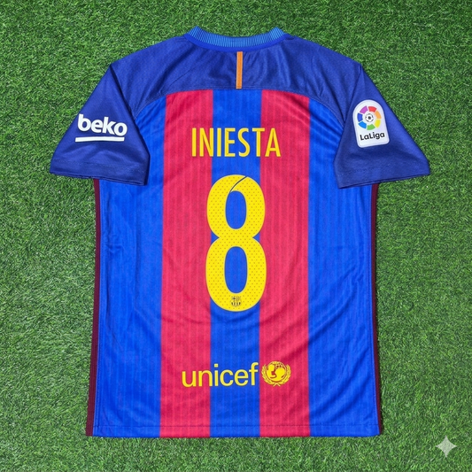 Andrés Iniesta #8 FC Barcelona 2016-2017 Home Retro Football Jersey Kit