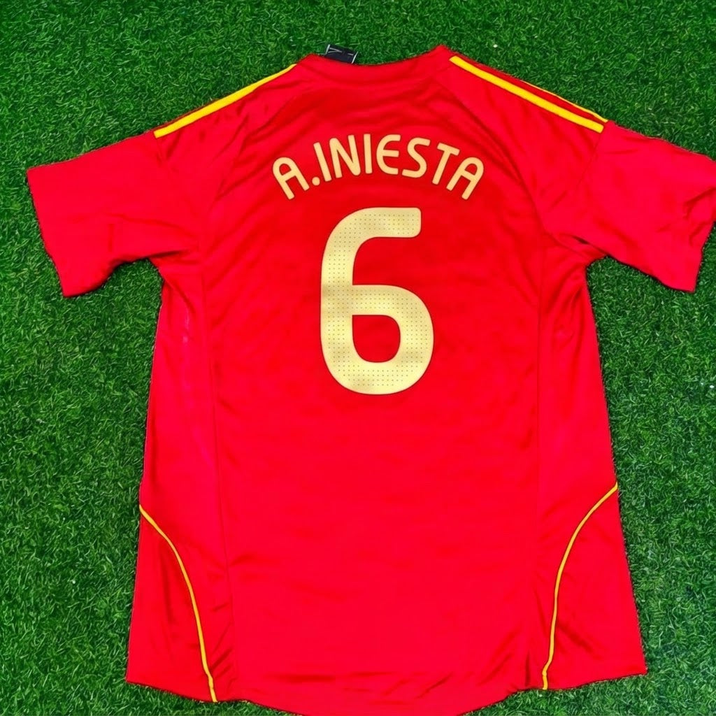 Andrés Iniesta #6 Spain EURO 2008 Red Home Retro Football Jersey Paradise Edition