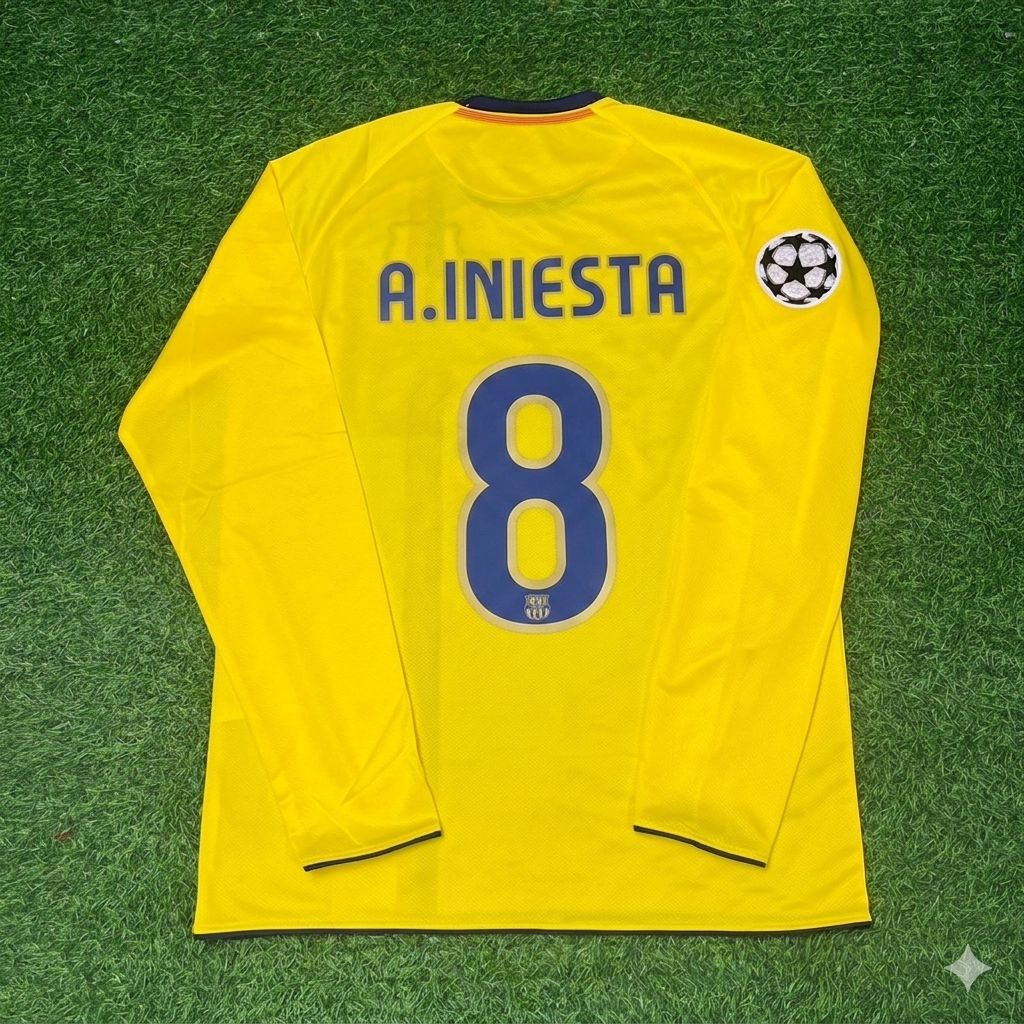 Andres Iniesta FC Barcelona 08/09 Season Yellow Away Retro Football Jersey