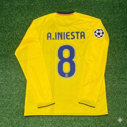 Andres Iniesta FC Barcelona 08/09 Season Yellow Away Retro Football Jersey