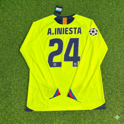 Andres Iniesta Barcelona 2005-2006 Yellow Green Retro Long Sleeve Football Jersey Kit