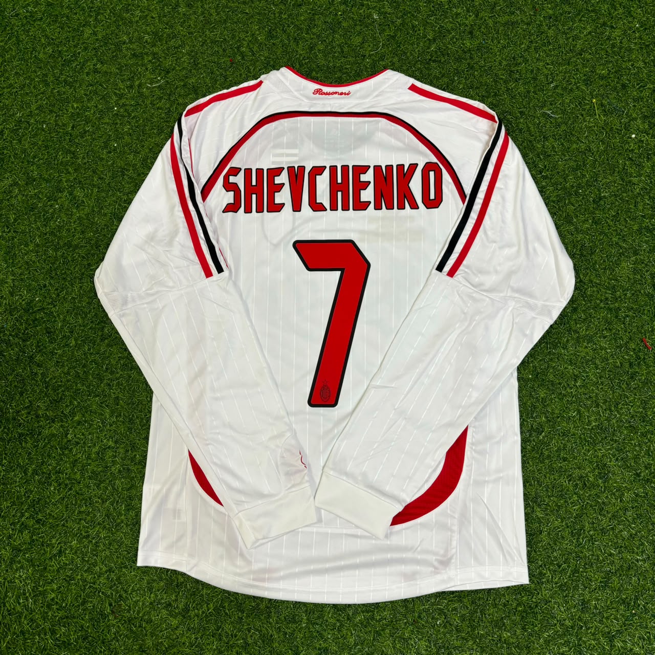 Andriy Shevchenko #7 AC Milan Away White Long Sleeve Retro Football Jersey