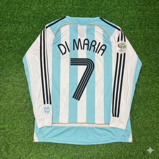 Argentina World Cup 2006 Ángel Di María #7 Retro Long Sleeve Football Jersey