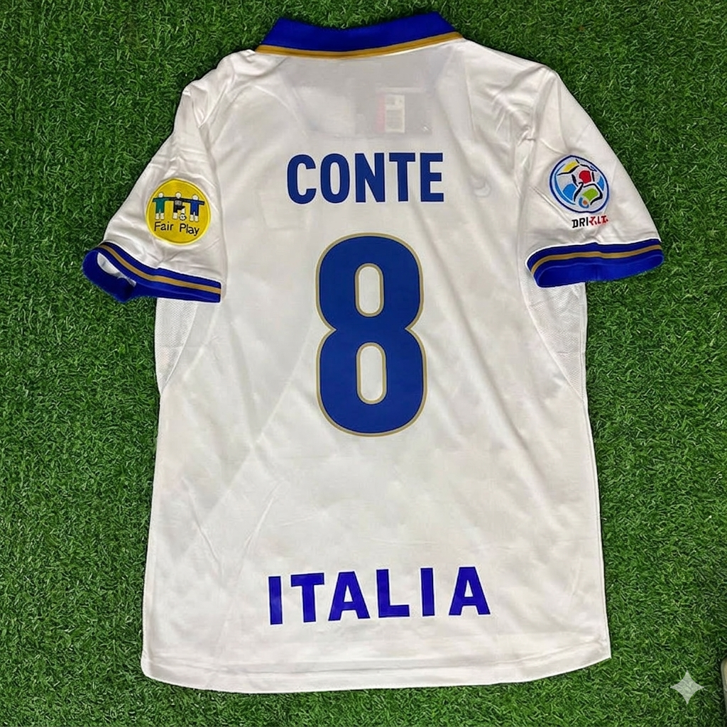 Italy EURO 1996 Antonio Conte #8 White Retro Football Jersey