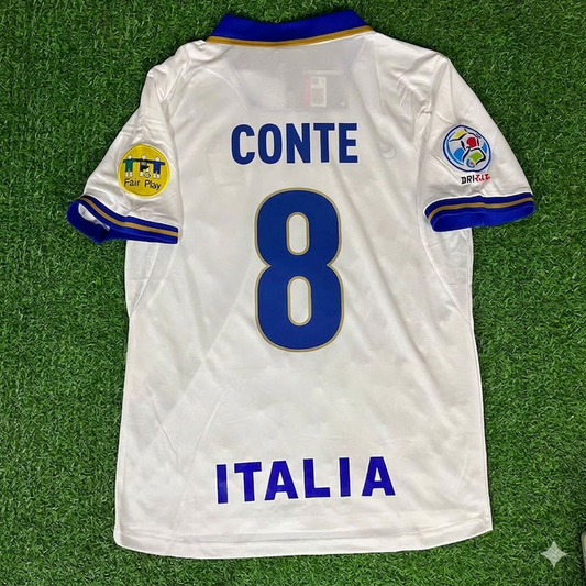 Italy EURO 1996 Antonio Conte #8 White Retro Football Jersey