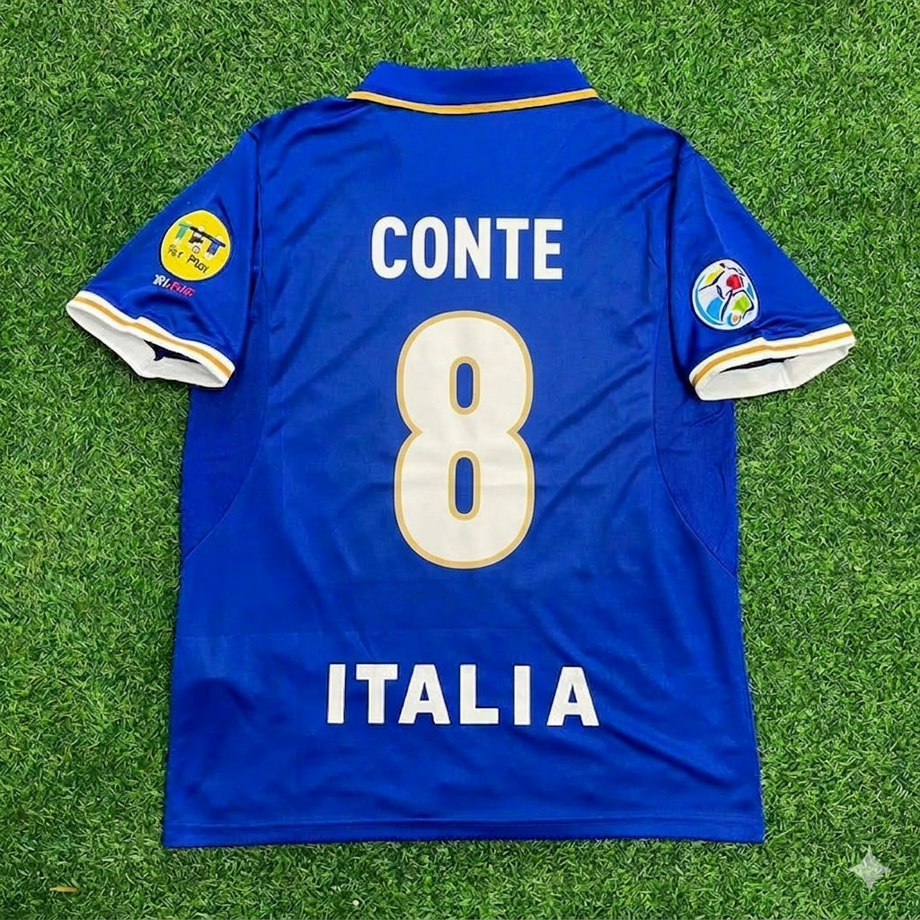 Italy EURO 1996 Antonio Conte #8 Blue Retro Soccer Football Jersey Kit Shirt