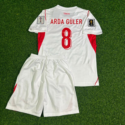 Turkey Türkiye World Cup 2026 Arda Güler #8 Away White Kids Football Jersey