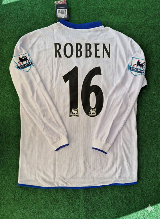 Arjen Robben 16 Chelsea Away 2004 Retro White Long Sleeve Football Jersey Kit