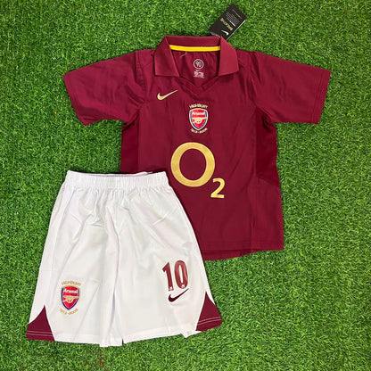 Dennis Bergkamp Arsenal 2005/06 Home Burgundy Kids Kit Football Jersey Kit for Children