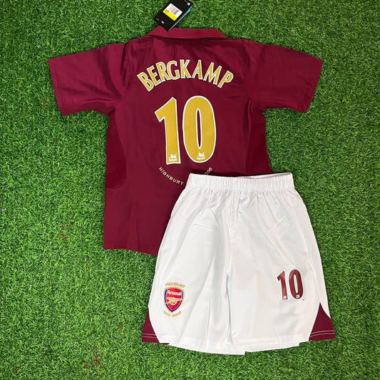 Arsenal Dennis Bergkamp 2005/06 Home Burgundy Kids Kit – Kit Jersey for Children – | KinderTrikot | Maillot Enfant Soccer Kit