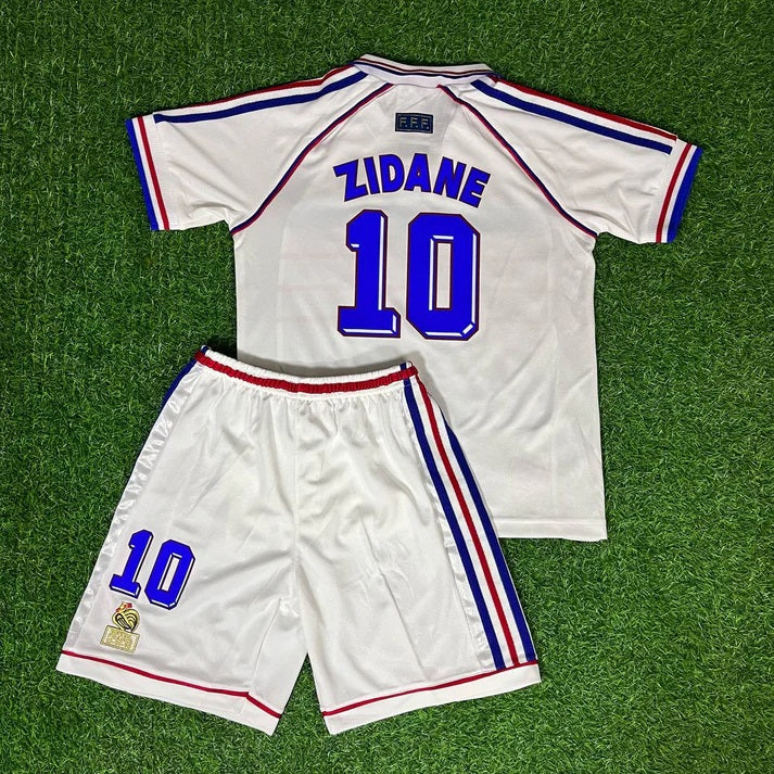 France 1998 Away Zidane Kids Kit Football Jersey Kit for Children Personnalisable