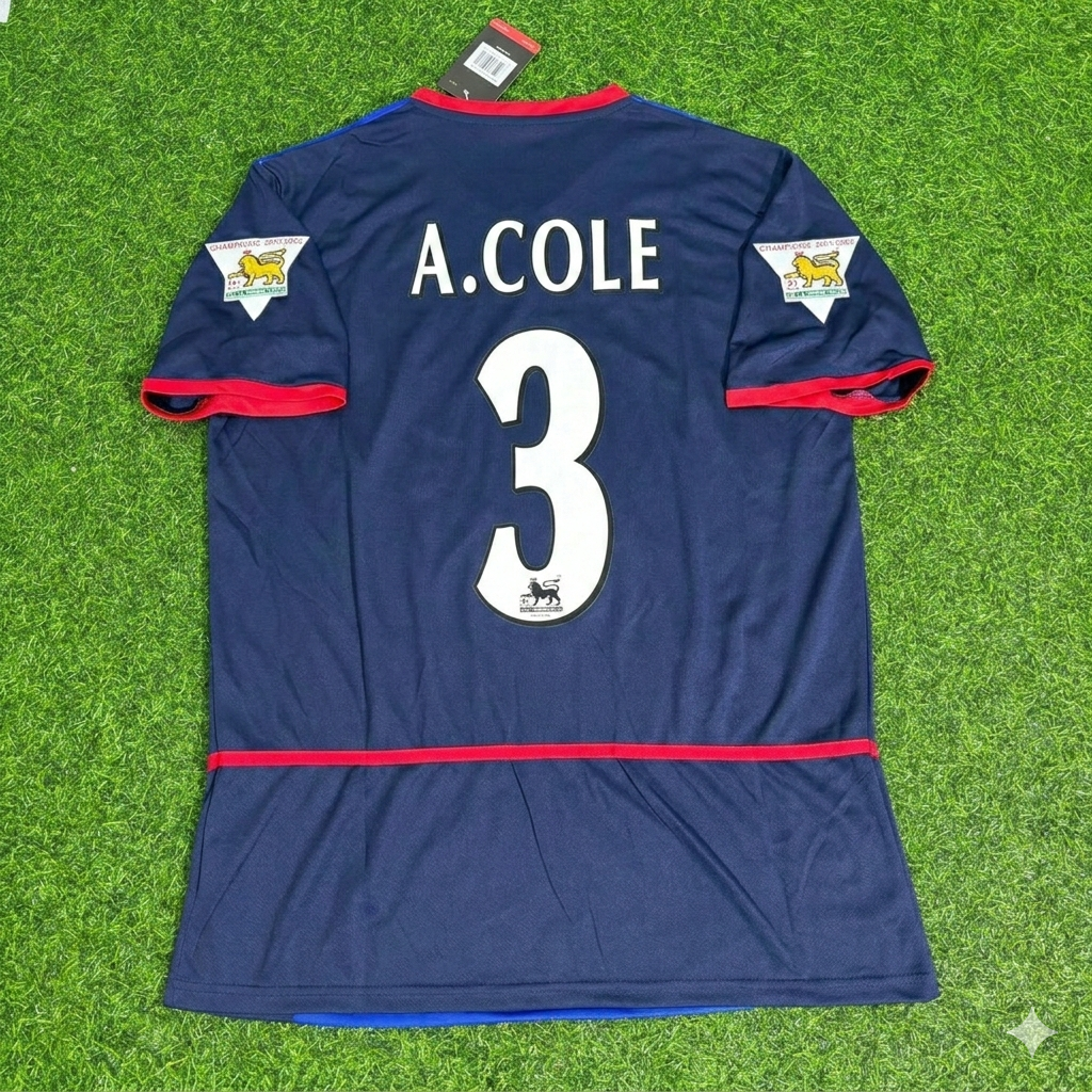 Ashley Cole 3- Arsenal 2002-2004 Black Blue o2 Retro Football Jersey Kit