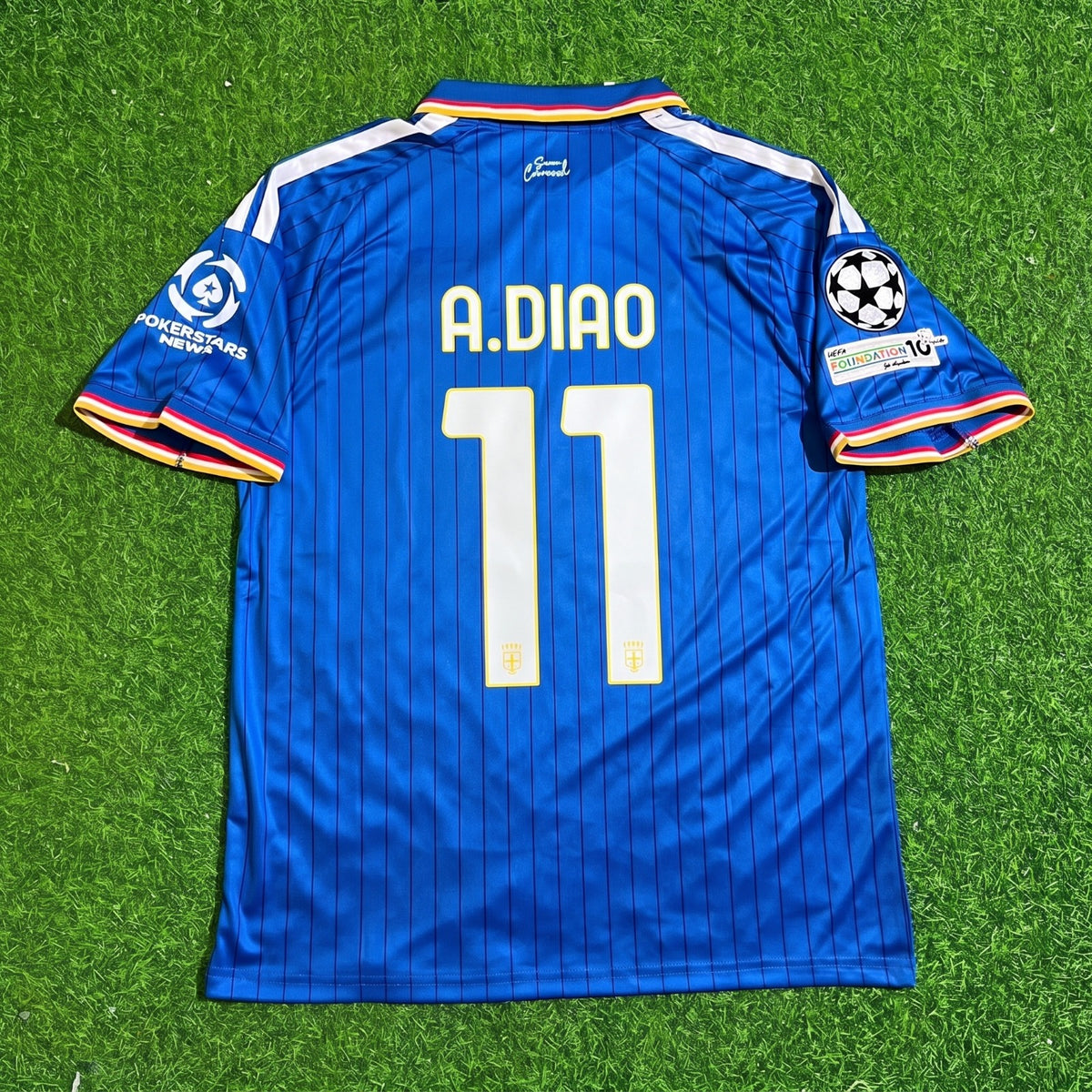 Assane Diao #11 Como 2027 Home Blue Champions League Patch Football Jersey