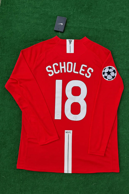 Manchester Paul Scholes United 2008 Champions Leage Final Retro Long Sleeve Jersey Soccer Kit