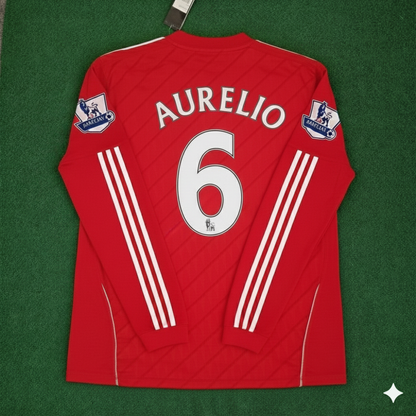 Fabio Aurelio Liverpool 2010 2012 Season Long Sleeves Red Retro Football Jersey