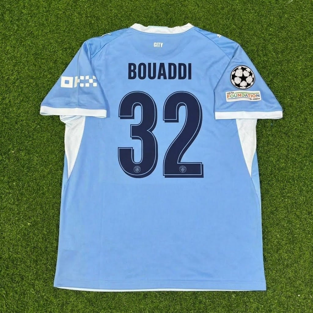 Ayyoub Bouaddi #32 Manchester City 2026-27 Home Champions League Patch Football Jersey