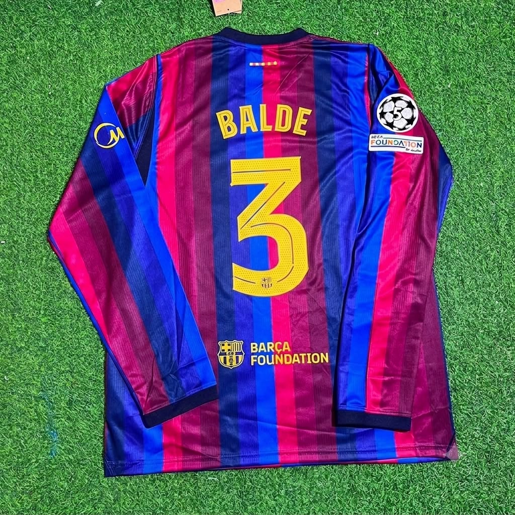 Alejandro Balde #3 Barcelona 2027 Champions League Patch Home Long Sleeve Football Jersey