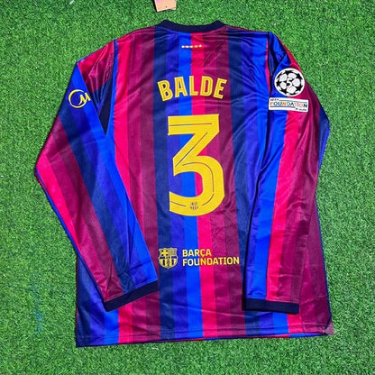 Alejandro Balde #3 Barcelona 2027 Champions League Patch Home Long Sleeve Football Jersey