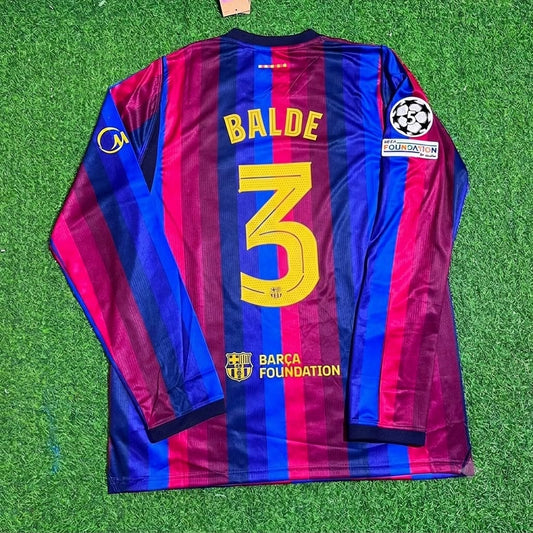 Alejandro Balde #3 Barcelona 2027 Champions League Patch Home Long Sleeve Football Jersey