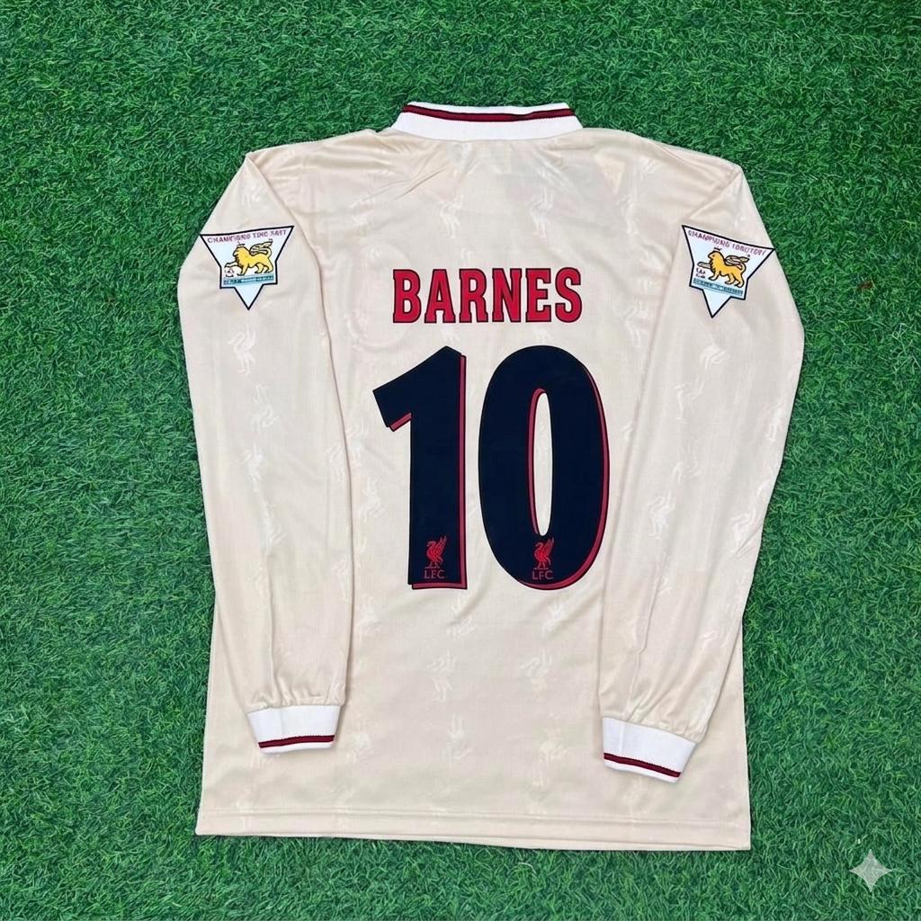 John Barnes Liverpool 1996 1997 Retro Away White Long Sleeve Football Jersey