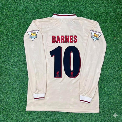 John Barnes Liverpool 1996 1997 Retro Away White Long Sleeve Football Jersey