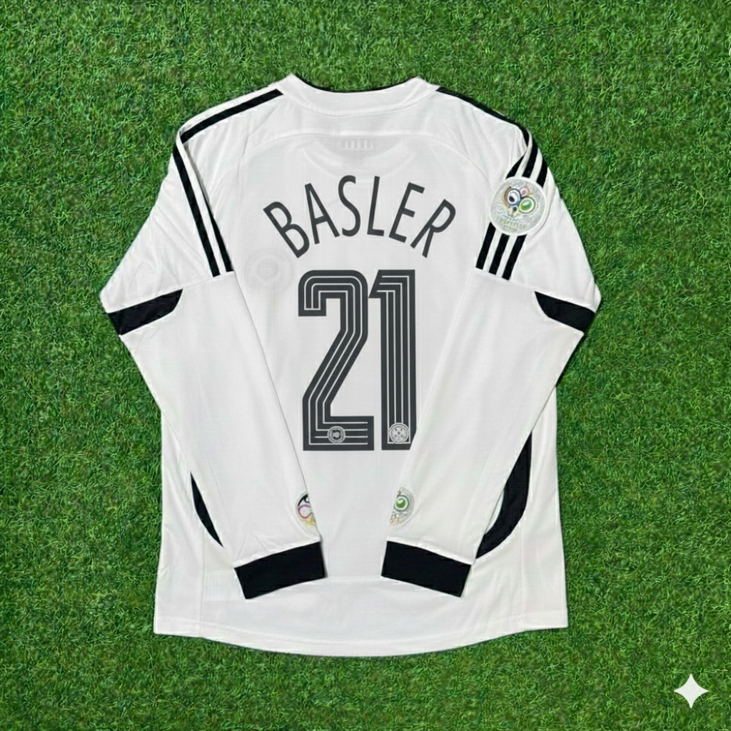 Mario Basler Germany World Cup Long Sleeve White Retro Football Jersey Kit