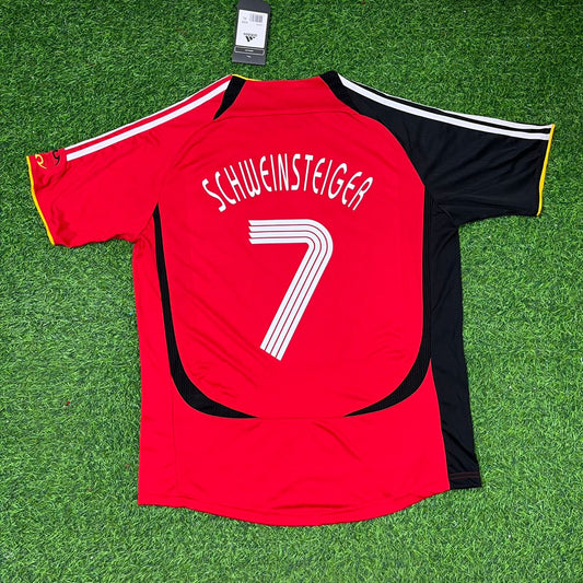 Germany World Cup 2006 Bastian Schweinsteiger Away Red Black Retro Football Jersey