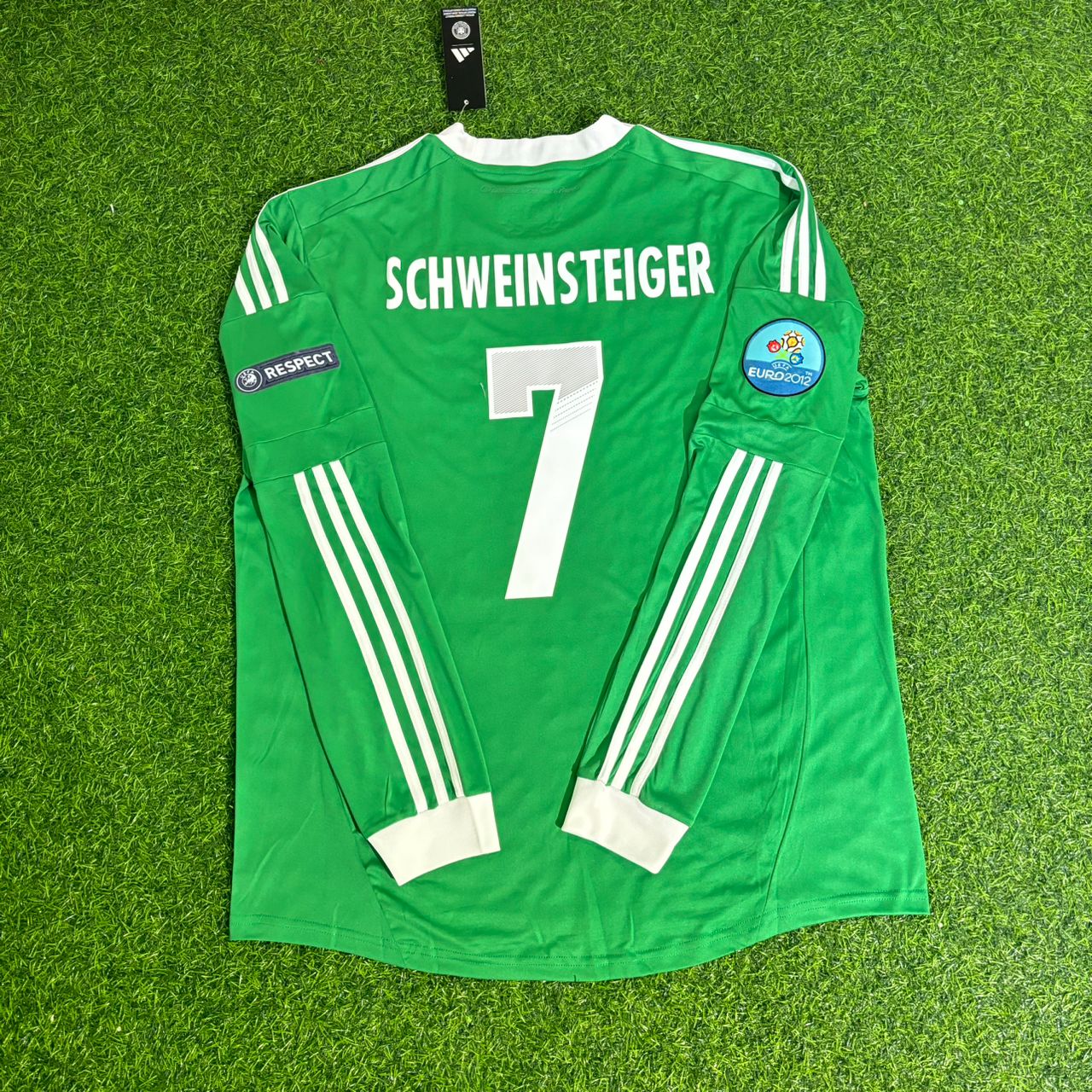 Germany EURO 2012 Bastian Schweinsteiger Long Sleeve Green Retro Football Jersey