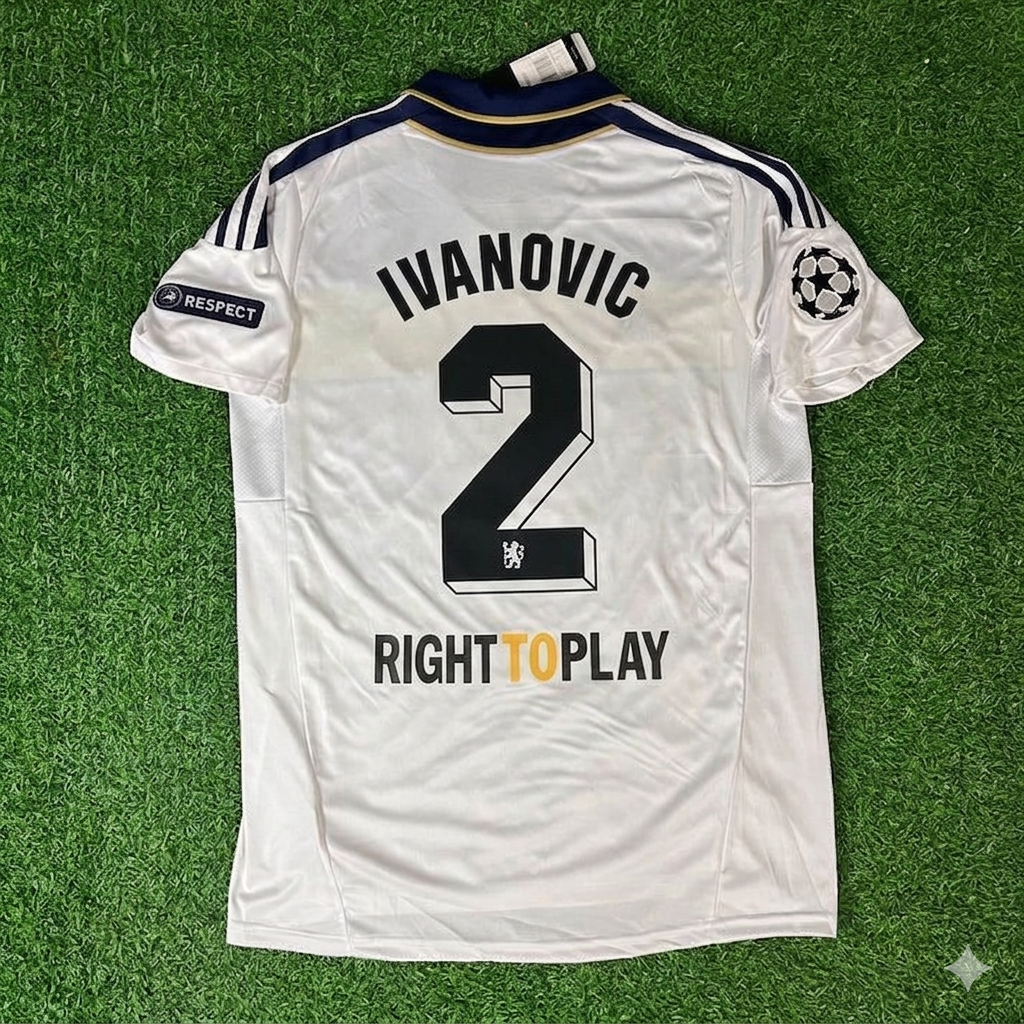 Branislav Ivanović #2 Chelsea 2011 2012 Champions League White Yellow Retro Football Jersey