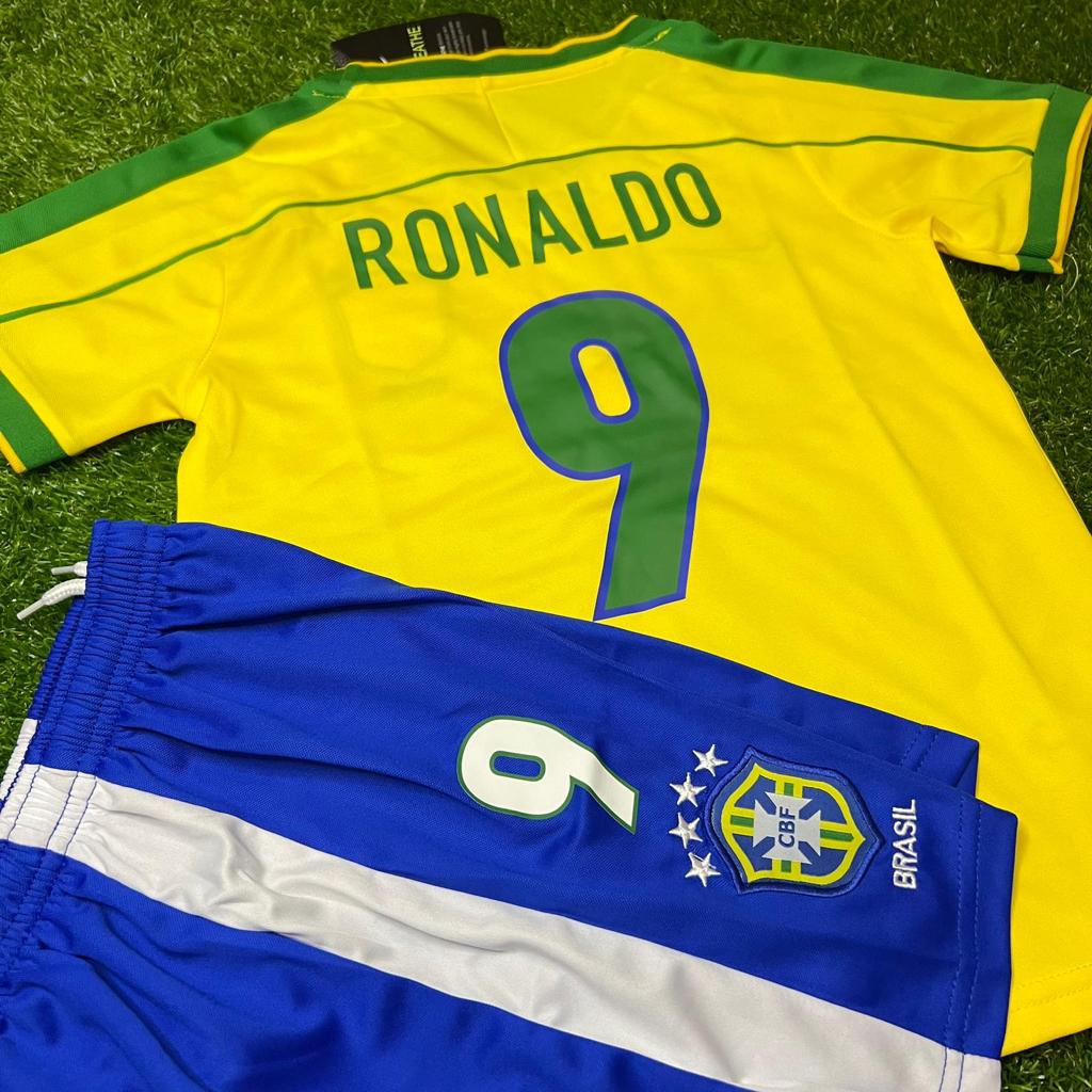 Ronaldo Nazario Brazil 1998 Home Kids Kit Football Jersey Kit for Children