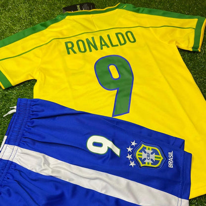 Ronaldo Nazario Brazil 1998 Home Kids Kit Football Jersey Kit for Children