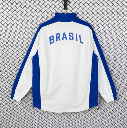 Brazil 1998 White Retro Windbreaker Jacket Jersey