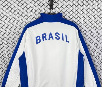 Brazil 1998 White Retro Windbreaker Jacket Jersey