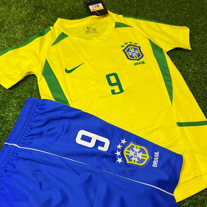 Ronaldo Nazario Brazil 2002 Home Kids Kit Football Jersey Kit for Children