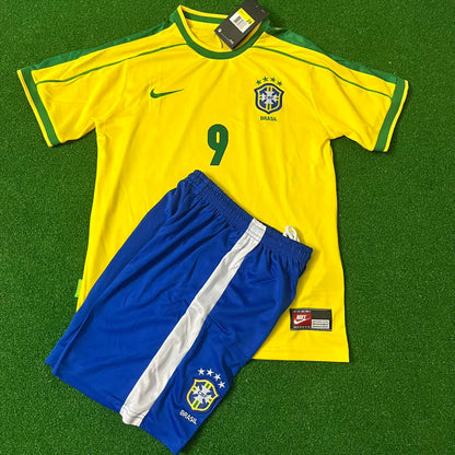Ronaldo Nazario Brazil 1998 Home Kids Kit Football Jersey Kit for Children