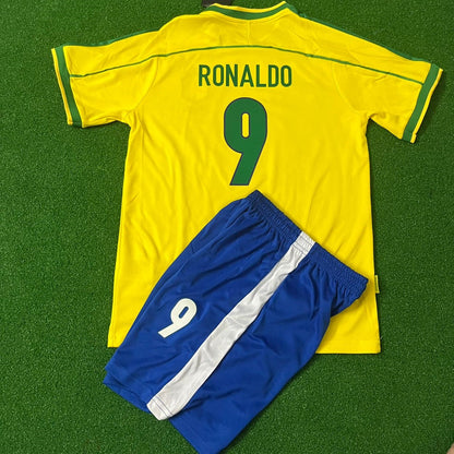 Ronaldo Nazario Brazil 1998 Home Kids Kit Football Jersey Kit for Children