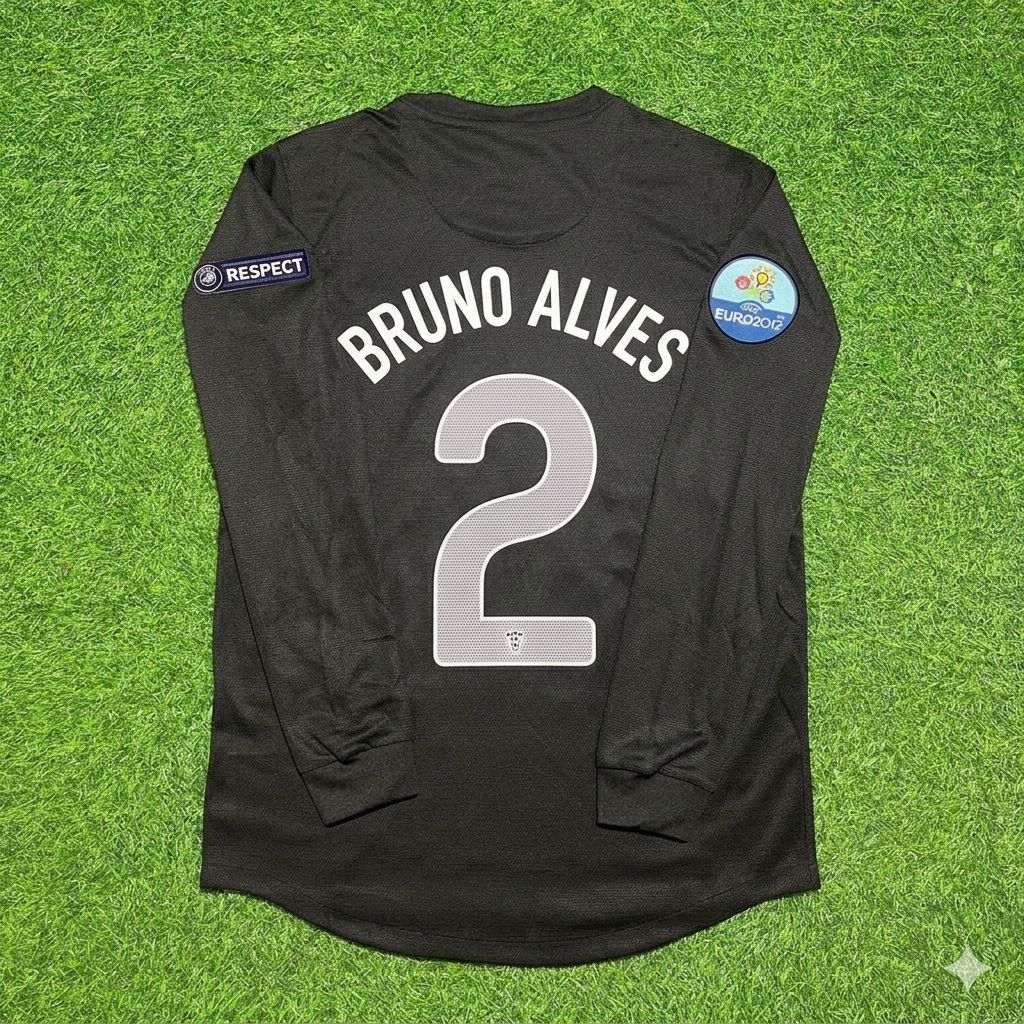 Portugal EURO 2012 Bruno Alves #2 Away Black Long Sleeve Retro Football Jersey
