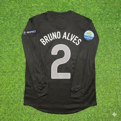 Portugal EURO 2012 Bruno Alves #2 Away Black Long Sleeve Retro Football Jersey