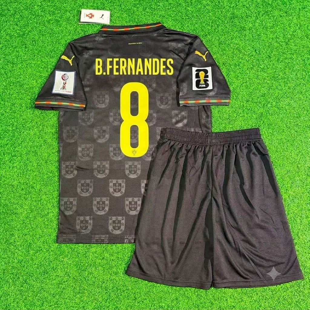 Portugal World Cup 2026 Bruno Fernandes Black Kids Football Jersey