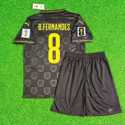 Portugal World Cup 2026 Bruno Fernandes Black Kids Football Jersey