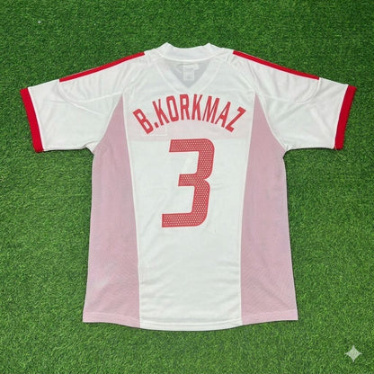 Turkey Türkiye World Cup 2002 Bülent Korkmaz White Retro Football Jersey