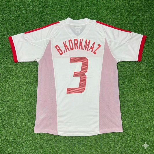 Turkey Türkiye World Cup 2002 Bülent Korkmaz White Retro Football Jersey