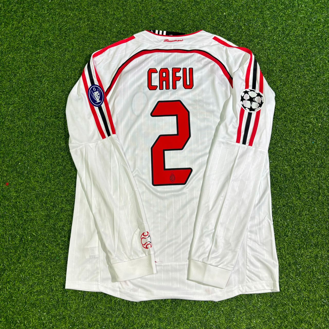 Cafu #2 AC Milan 2007 Champions League Final Away White Long Sleeve Retro Football Jersey Kit