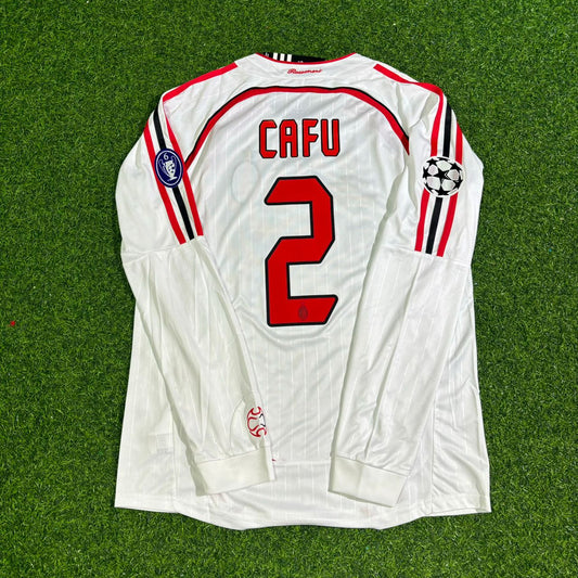 Cafu #2 AC Milan 2007 Champions League Final Away White Long Sleeve Retro Football Jersey Kit