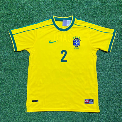 Brazil World Cup 1998 Cafu #2 Home Retro Football Jersey