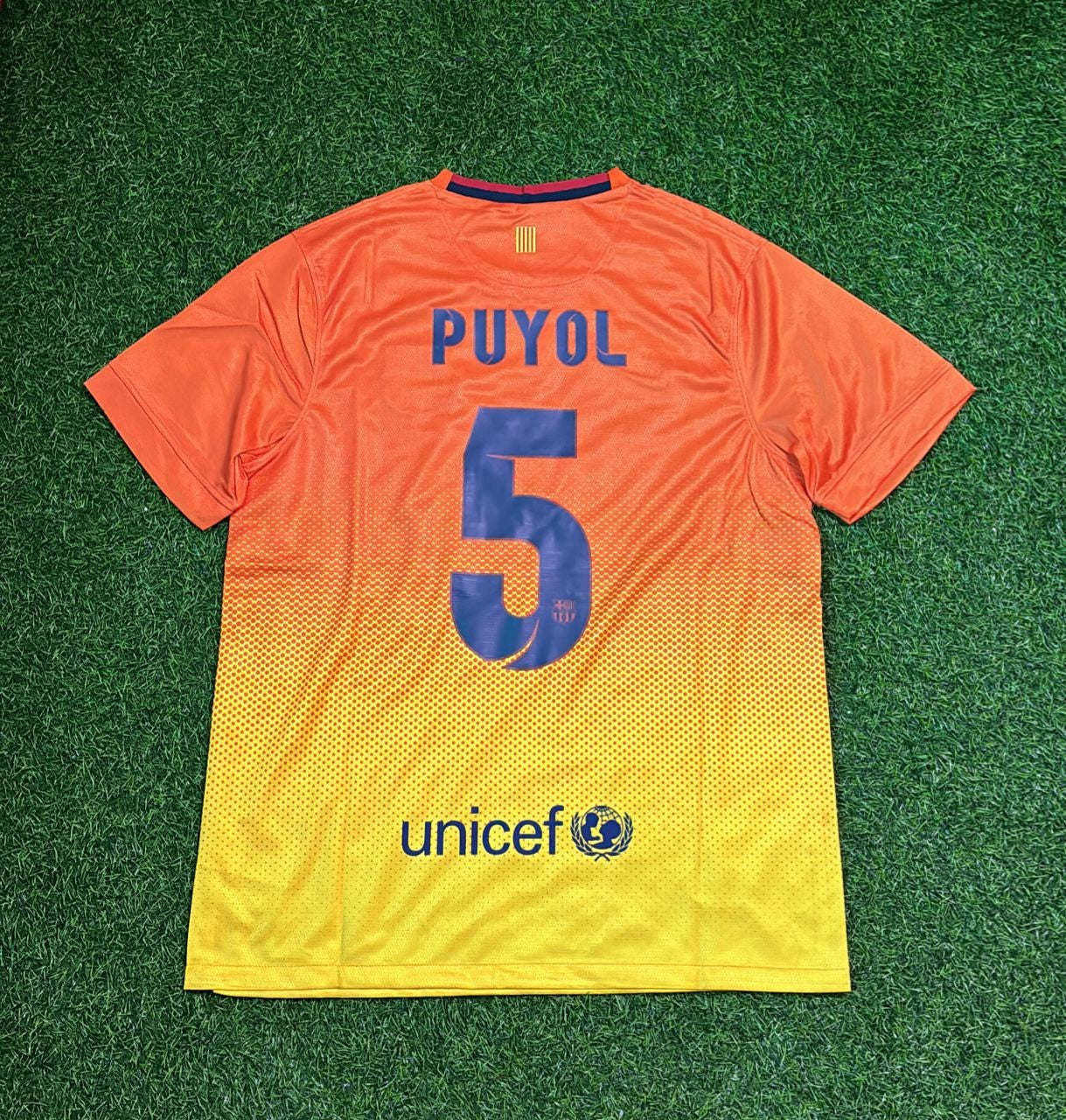 Carles Puyol 5 Barcelona 2012 2013 Orange Retro Football Jersey Kit