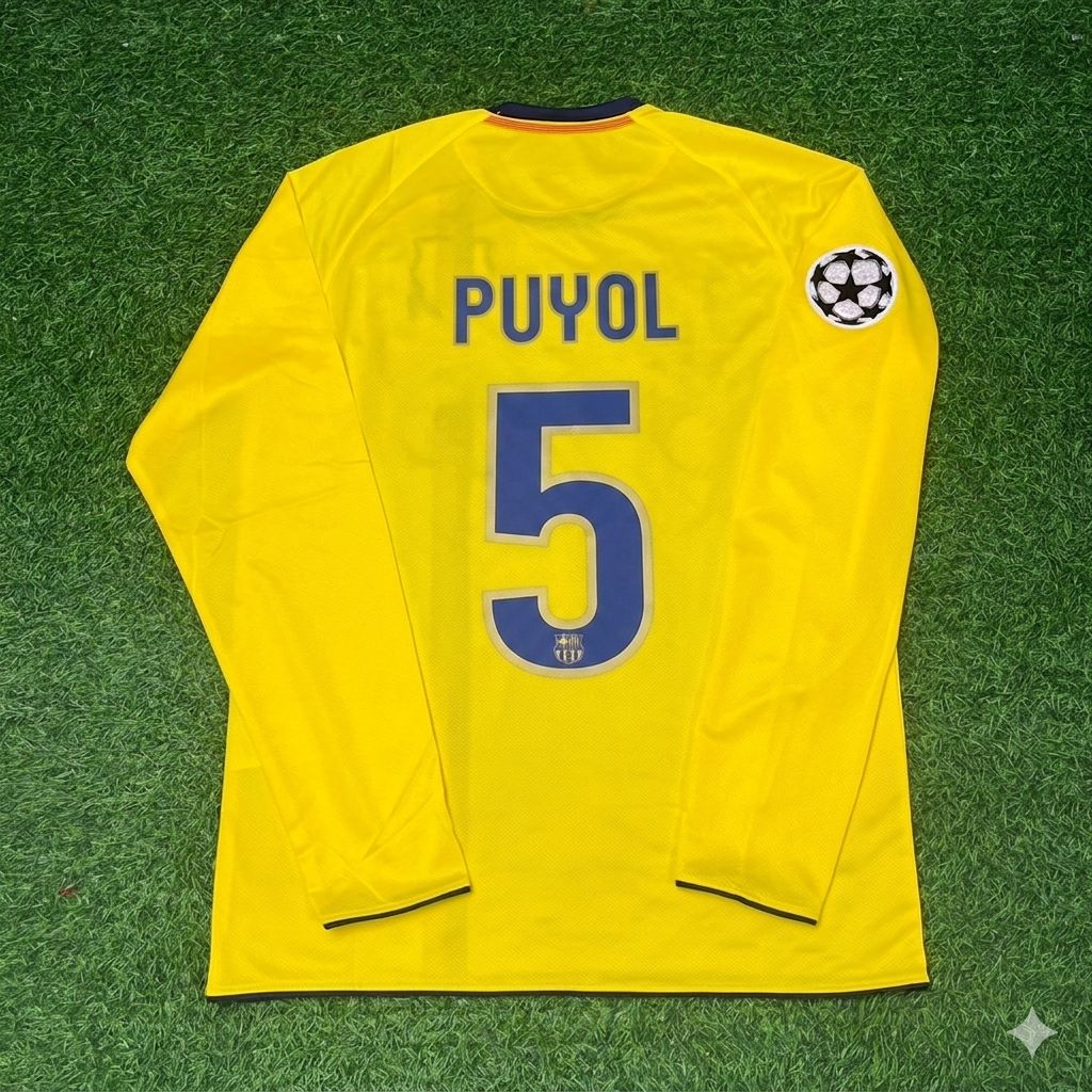 Carles Puyol FC Barcelona 08/09 Season Yellow Away Retro Football Jersey