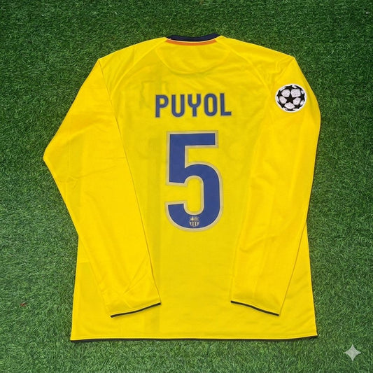 Carles Puyol FC Barcelona 08/09 Season Yellow Away Retro Football Jersey