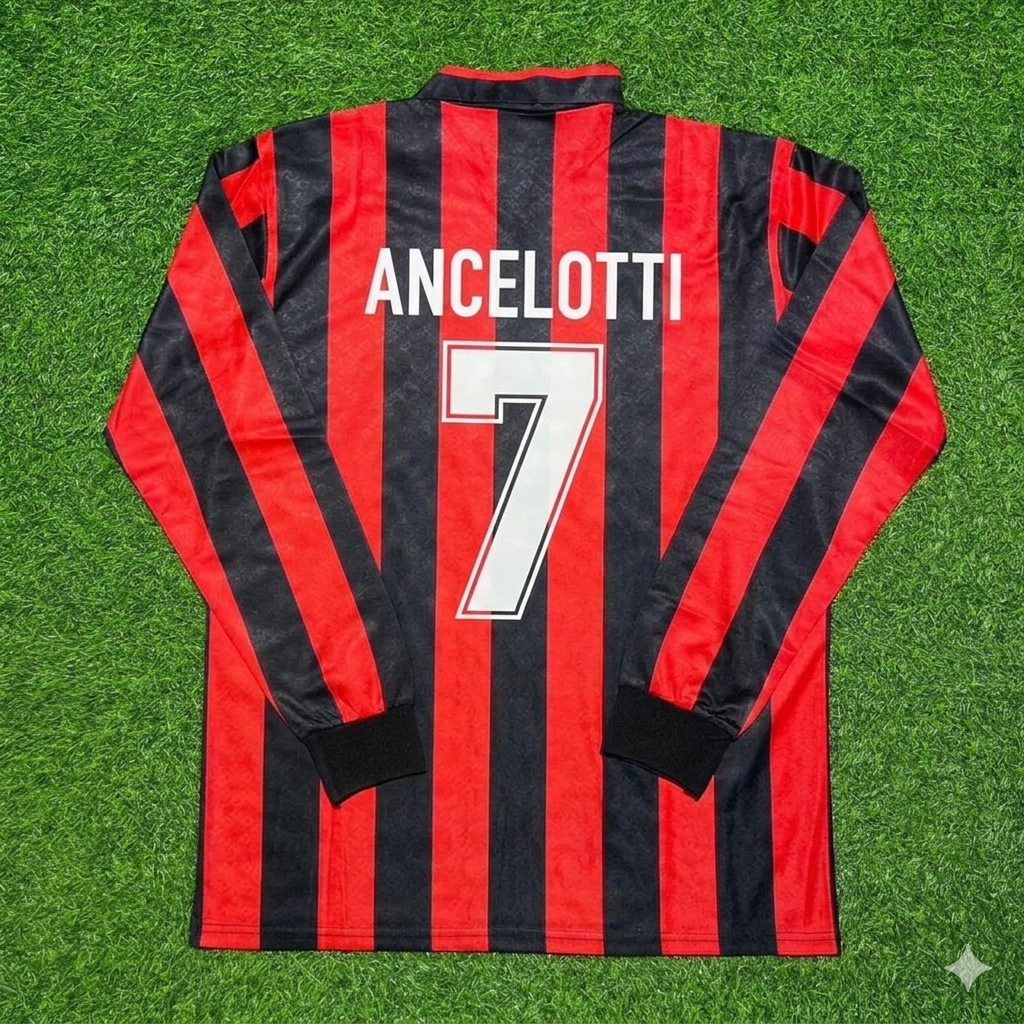 Carlo Ancelotti #7 AC Milan 1989-1990 Retro Long Sleeve Football Jersey Kit