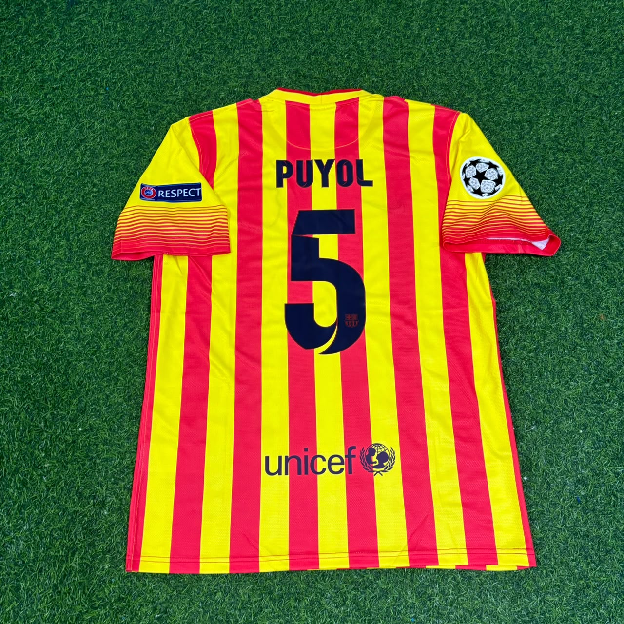 Carles Puyol 5 - Barcelona 2013/2014 Yellow Red Retro Football Jersey